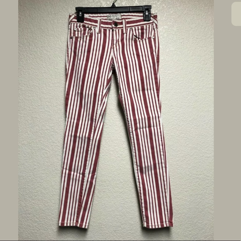 Free People Striped skinny ankle jeans pants